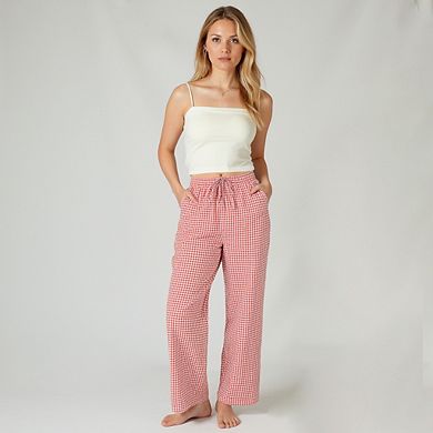 Women's Gingham Print Pajama Pants with High Waist Elastic Drawstring and Relaxed Straight Leg Fit
