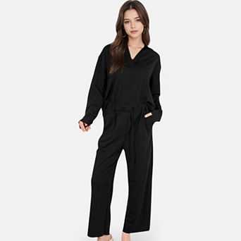 Women's Relaxed Fit Pullover and Wide Leg Lounge Pants Set