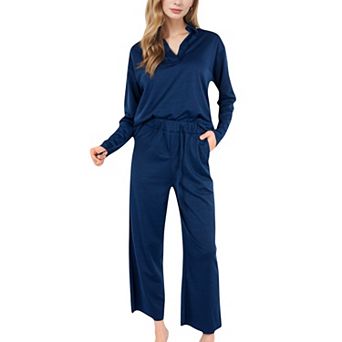 Women's Relaxed Fit Pullover and Wide Leg Lounge Pants Set