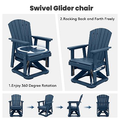 Set of 2 HDPE Adirondack Swivel Gliders Set, Outdoor Patio Chair Set