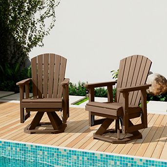 Set of 2 HDPE Adirondack Swivel Gliders Set, Outdoor Patio Chair Set
