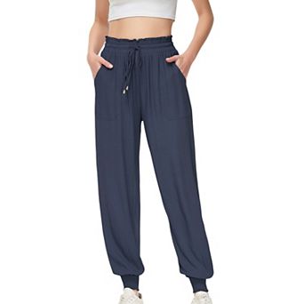 Women's Summer Comfy Lightweight Drawstring Elastic High Waist Joggers Pants with Pockets