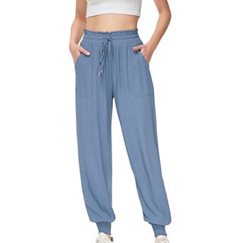 Women's Summer Comfy Lightweight Drawstring Elastic High Waist Joggers Pants with Pockets