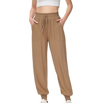 Women's Summer Comfy Lightweight Drawstring Elastic High Waist Joggers Pants with Pockets
