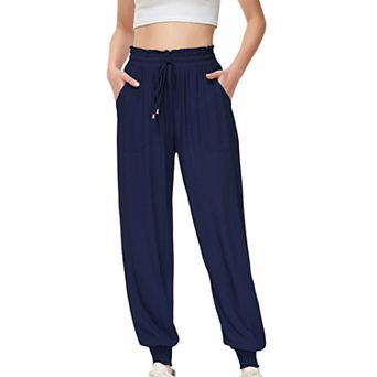 Women's Summer Comfy Lightweight Drawstring Elastic High Waist Joggers Pants with Pockets