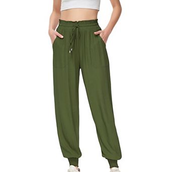 Women's Summer Comfy Lightweight Drawstring Elastic High Waist Joggers Pants with Pockets