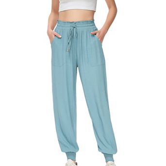 Women's Summer Comfy Lightweight Drawstring Elastic High Waist Joggers Pants with Pockets
