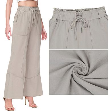 Women's High Waist Drawstring Wide Leg Long Pants Casual Loose Soft Pants with Pockets