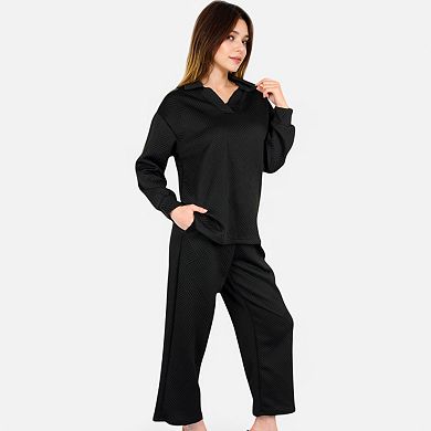 Women's Long Sleeve Pullover and Wide Leg Pants Lounge Set