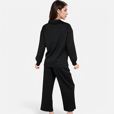 Women's Long Sleeve Pullover and Wide Leg Pants Lounge Set