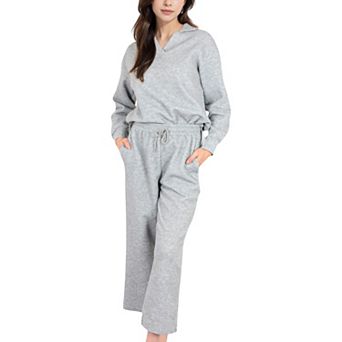 Women's Long Sleeve Pullover and Wide Leg Pants Lounge Set