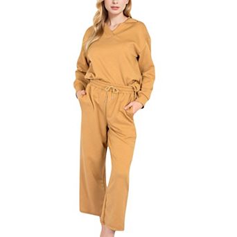 Women's Long Sleeve Pullover and Wide Leg Pants Lounge Set