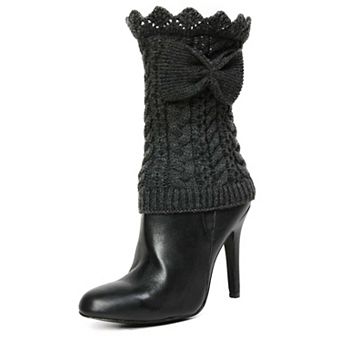 Vixen Mixed Rib Bow Detail Boot Topper