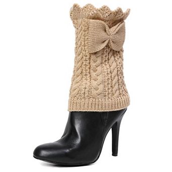 Vixen Mixed Rib Bow Detail Boot Topper