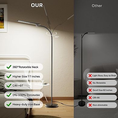 HoneyWell Gooseneck LED Floor Lamp Bright Stepless Dimmable Tall Standing Lamp