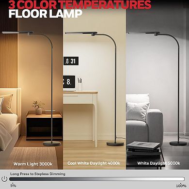 HoneyWell Gooseneck LED Floor Lamp Bright Stepless Dimmable Tall Standing Lamp
