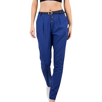 Women's High Waist Button Front Tapered Pants with Side Pockets