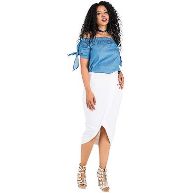 Curvy Women's Stretch French Terry Cross Front Tulip Skirts