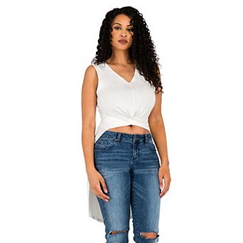 Curvy Women's High Low Sleeveless Knotted V-Neck Crop Tops