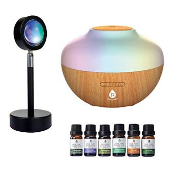 Sunset Projector Lamp, Essential Oil Aroma Diffuser & 6-Pack of Pure Aromatherapy Oils