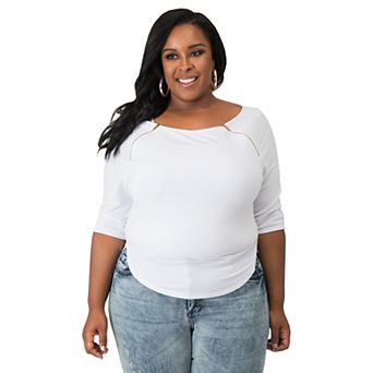 Plus Size Curvy Women's Short Sleeve Shirt Zipper Shoulders