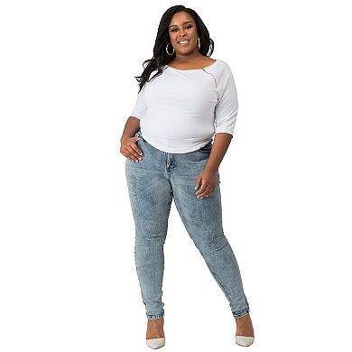 Plus Size Curvy Women's Short Sleeve Shirt Zipper Shoulders