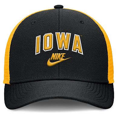 Men's Nike Black/Gold Iowa Hawkeyes Legacy Arch Rise Performance Trucker Adjustable Hat