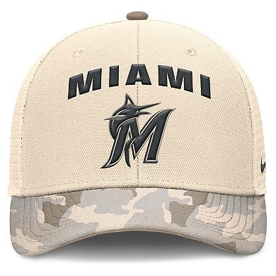 Men's Nike Natural Miami Marlins Camo Natural Pack Rise Adjustable Trucker Hat