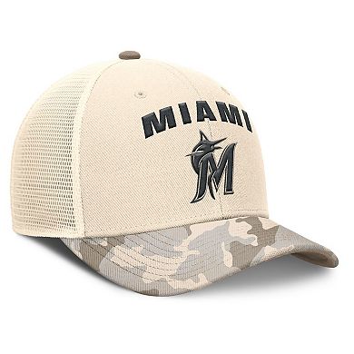Men's Nike Natural Miami Marlins Camo Natural Pack Rise Adjustable Trucker Hat