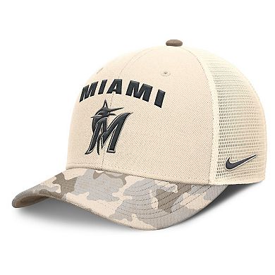 Men's Nike Natural Miami Marlins Camo Natural Pack Rise Adjustable Trucker Hat