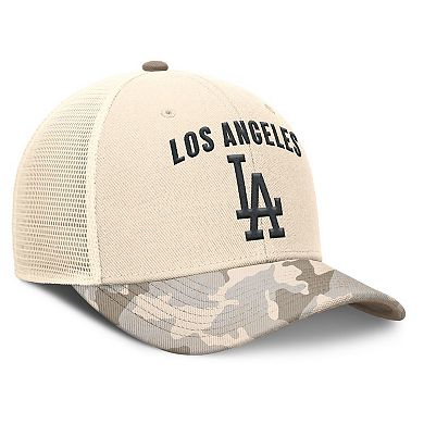 Men's Nike Natural Los Angeles Dodgers Camo Natural Pack Rise Adjustable Trucker Hat