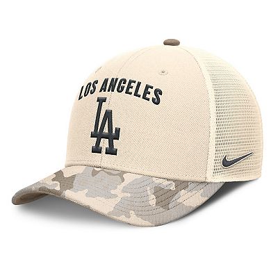 Men's Nike Natural Los Angeles Dodgers Camo Natural Pack Rise Adjustable Trucker Hat
