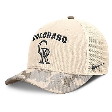 Men's Nike Natural Colorado Rockies Camo Natural Pack Rise Adjustable Trucker Hat