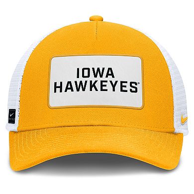 Men's Nike Gold/White Iowa Hawkeyes 2025 On-Field Rise Patch Trucker Adjustable Hat