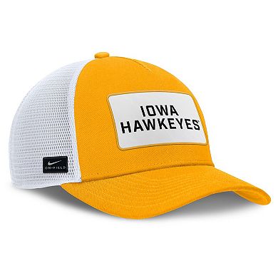 Men's Nike Gold/White Iowa Hawkeyes 2025 On-Field Rise Patch Trucker Adjustable Hat