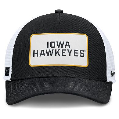 Men's Nike Black/White Iowa Hawkeyes 2025 On-Field Rise Patch Trucker Adjustable Hat