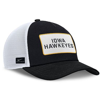 Men's Nike Black/White Iowa Hawkeyes 2025 On-Field Rise Patch Trucker Adjustable Hat