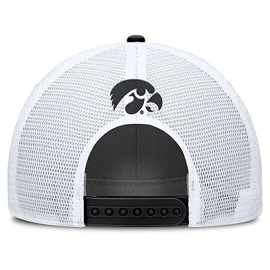 Men's Nike Black/White Iowa Hawkeyes 2025 On-Field Rise Patch Trucker Adjustable Hat