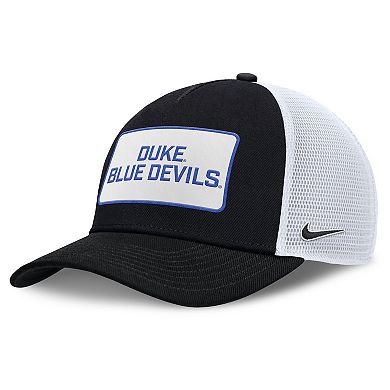 Men's Nike Black/White Duke Blue Devils 2025 On-Field Rise Patch Trucker Adjustable Hat