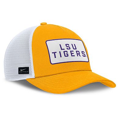 Men's Nike Gold/White LSU Tigers 2025 On-Field Rise Patch Trucker Adjustable Hat