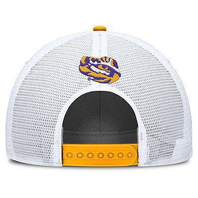 Men's Nike Gold/White LSU Tigers 2025 On-Field Rise Patch Trucker Adjustable Hat