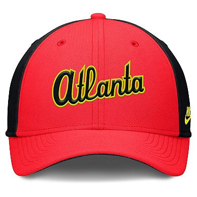 Men's Nike Crimson/Black Atlanta Braves Neon 90s Rise SwooshFlex Hat
