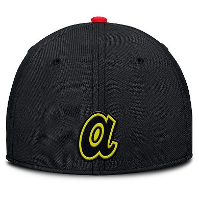 Men's Nike Crimson/Black Atlanta Braves Neon 90s Rise SwooshFlex Hat
