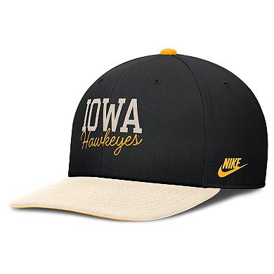 Men's Nike Black/Cream Iowa Hawkeyes Pro Legacy Script Snapback Hat
