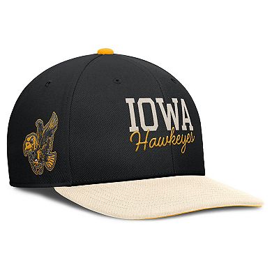 Men's Nike Black/Cream Iowa Hawkeyes Pro Legacy Script Snapback Hat