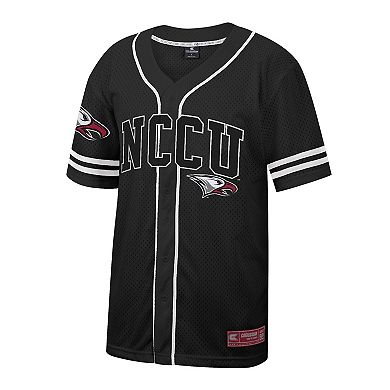 Men's Colosseum Black North Carolina Central Eagles Free Spirited Mesh Button-Up Baseball Jersey