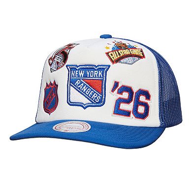 Men's Mitchell & Ness White/Blue New York Rangers Gridlock Trucker Adjustable Hat
