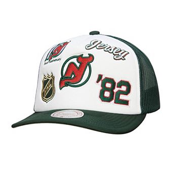 Men's Mitchell & Ness White/Green New Jersey Devils Gridlock Trucker Adjustable Hat