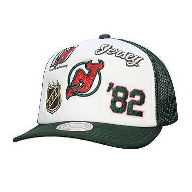 Men's Mitchell & Ness White/Green New Jersey Devils Gridlock Trucker Adjustable Hat