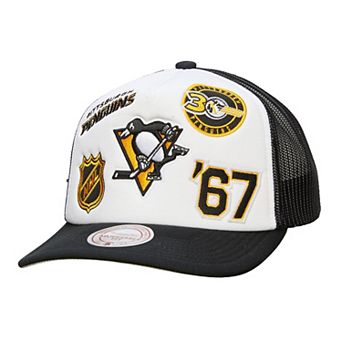 Men's Mitchell & Ness White/Black Pittsburgh Penguins Gridlock Trucker Adjustable Hat